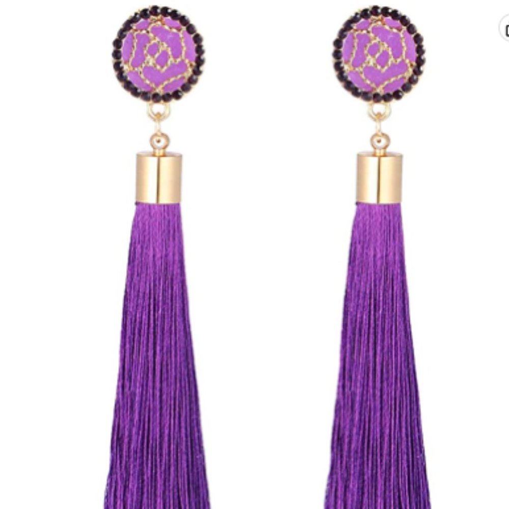 3 for $25 Purple Rose Flower Tassel Earrings